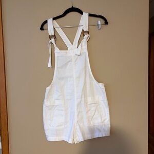 Aerie Cream Linen Overalls